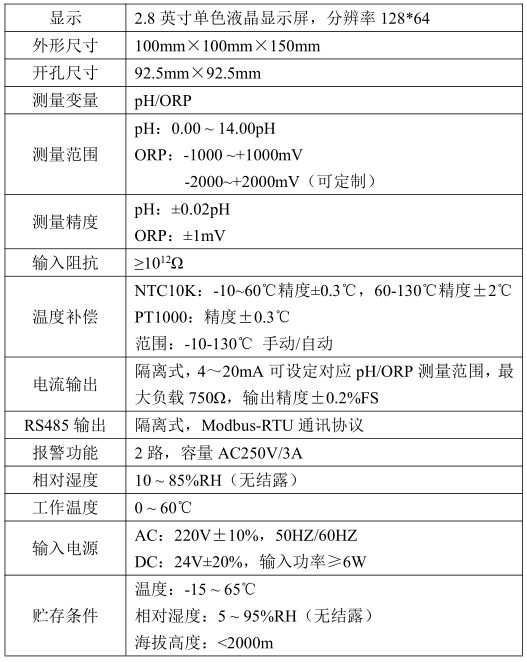 MIK-PH6.0在線ph計產(chǎn)品參數(shù)